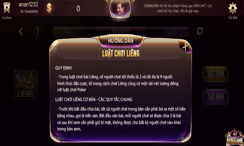Liêng GemWin có luật chơi vô cùng đơn giản, dễ hiểu