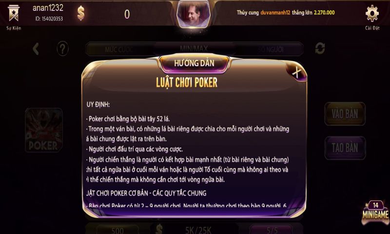 Luật chơi game bài đổi thưởng Poker GemWin