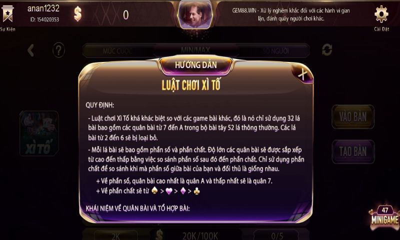 Luật chơi game bài đổi thưởng Xì tố GemWin chi tiết nhất